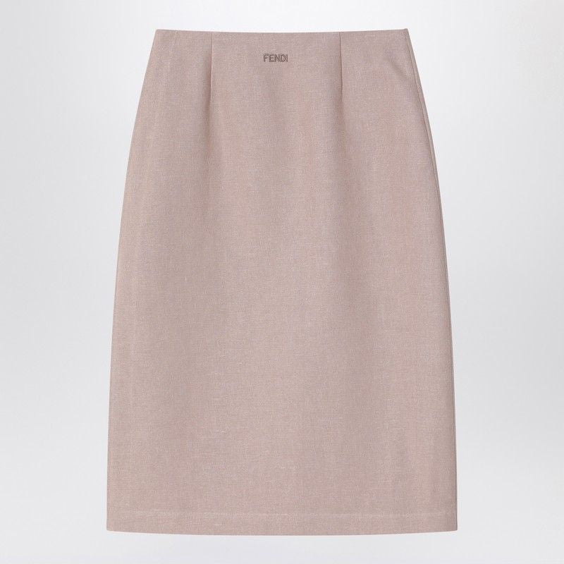 FENDI Waxed Linen Straight Midi Skirt