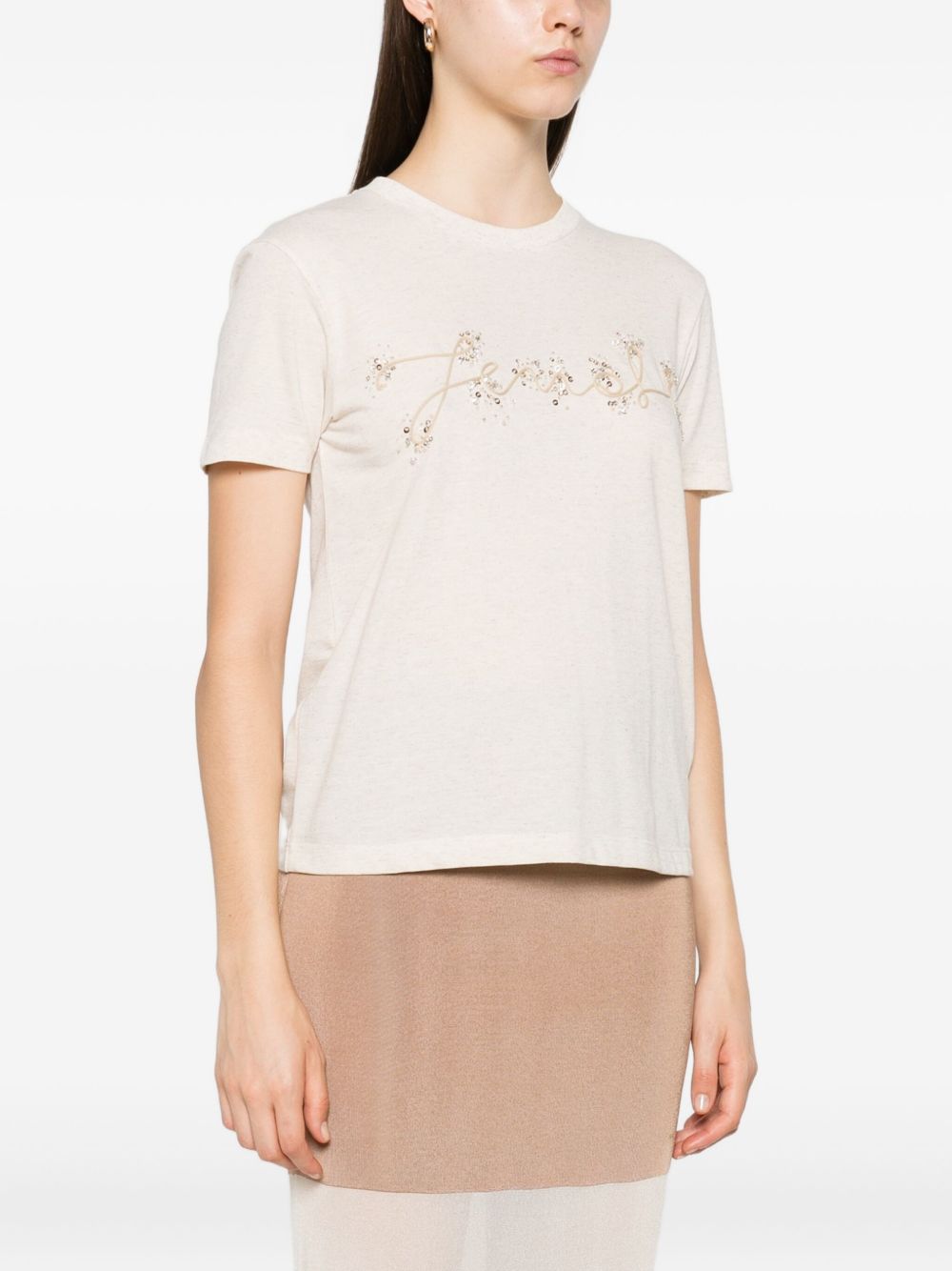 FENDI Cotton T-Shirt with Sequin Embellishment for Women - SS25