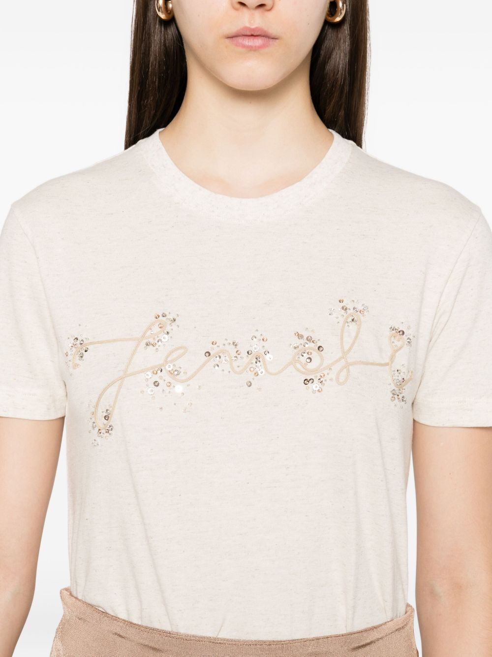 FENDI Cotton T-Shirt with Sequin Embellishment for Women - SS25