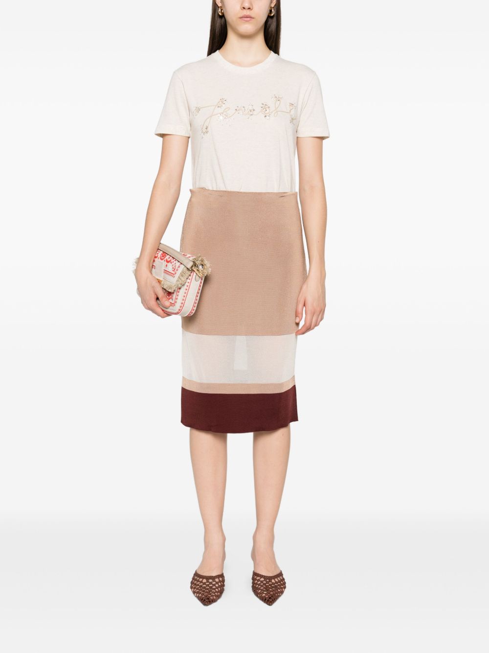 FENDI Cotton T-Shirt with Sequin Embellishment for Women - SS25