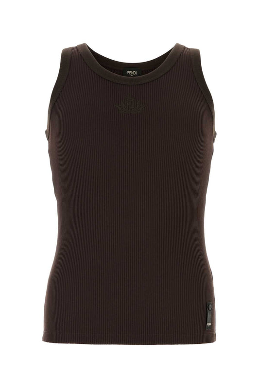 FENDI Men's Stretch Nylon Tank Top with Ribbed Design and Club Crest