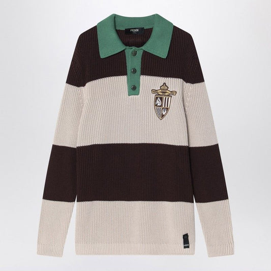 FENDI Knit Cotton Polo Shirt with Stripes - SS25