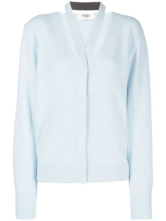 FENDI Cashmere Cut-Out Intarsia-Logo Cardigan for Women