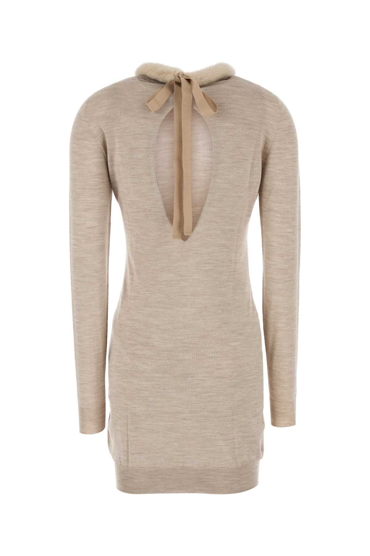 FENDI Chic Mini Wool Blend Dress with Mink Collar