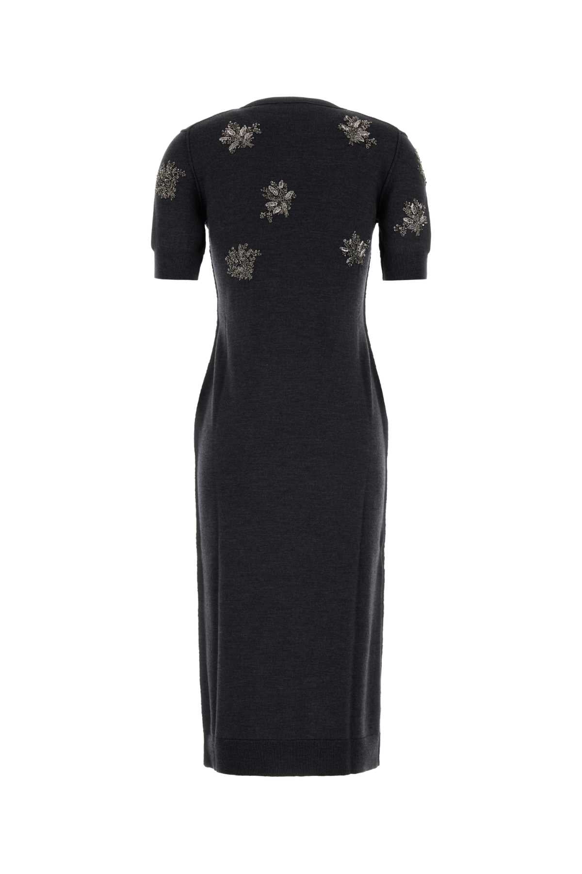FENDI MIDI Stretch Wool Dress with Sequined Flowers
