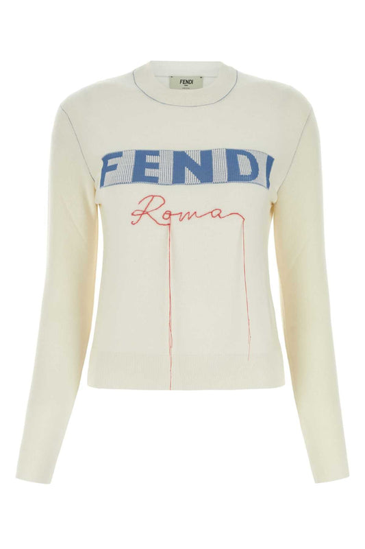FENDI Ivory Stretch Cashmere Blend Sweater - Women's Pullover