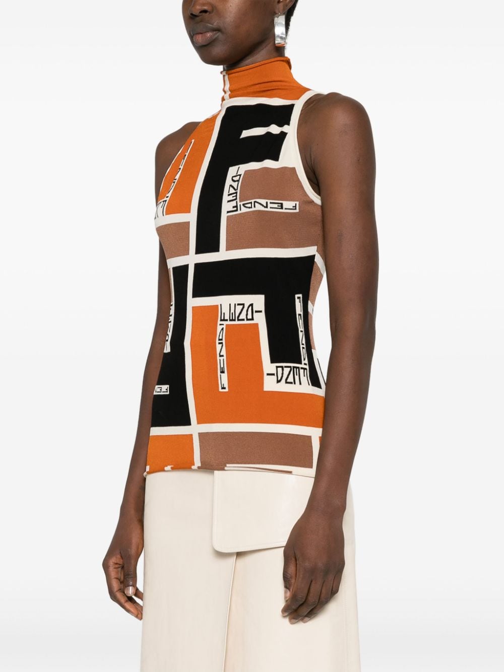 FENDI Multicolor Printed Turtle-Neck Top