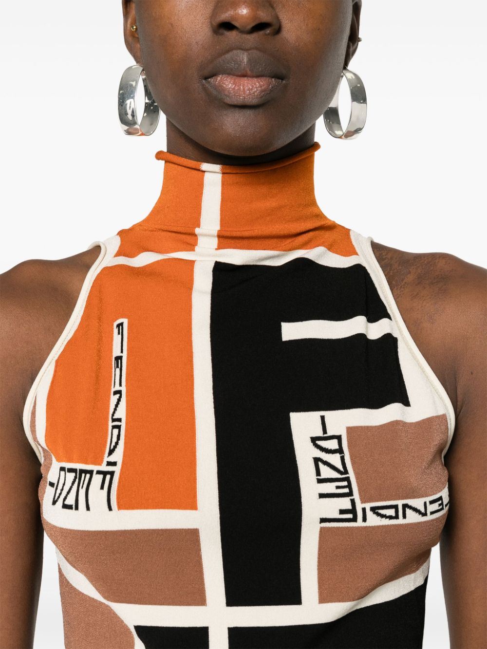FENDI Multicolor Printed Turtle-Neck Top