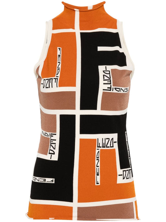 FENDI Multicolor Printed Turtle-Neck Top