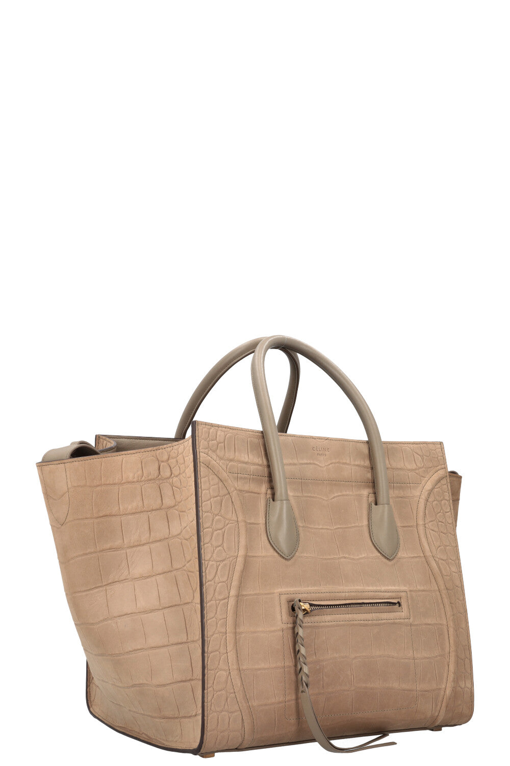 CELINE Phantom Luggage Large Croc Embossed Beige