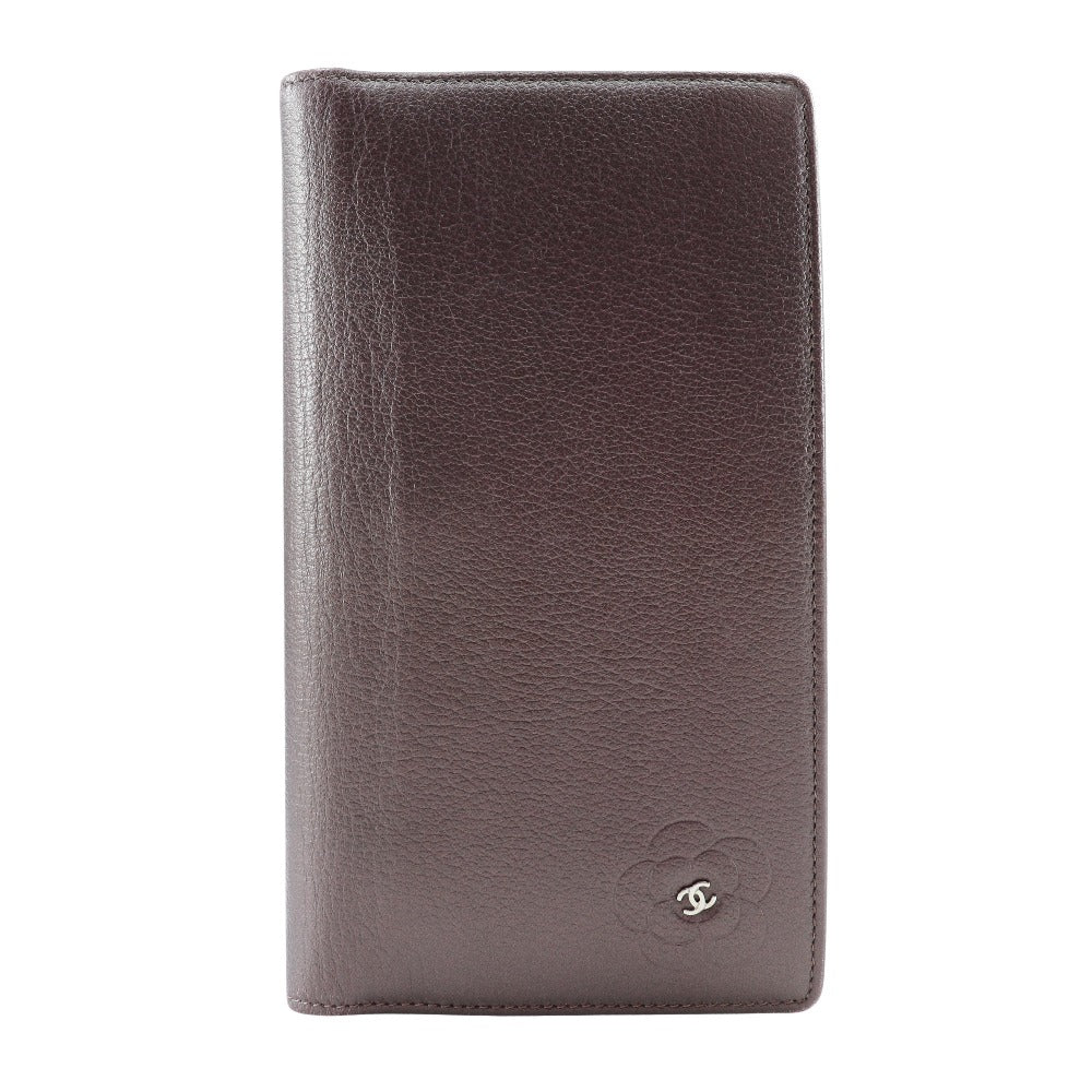 Chanel Camellia Leather Long Wallet Metallic Purple