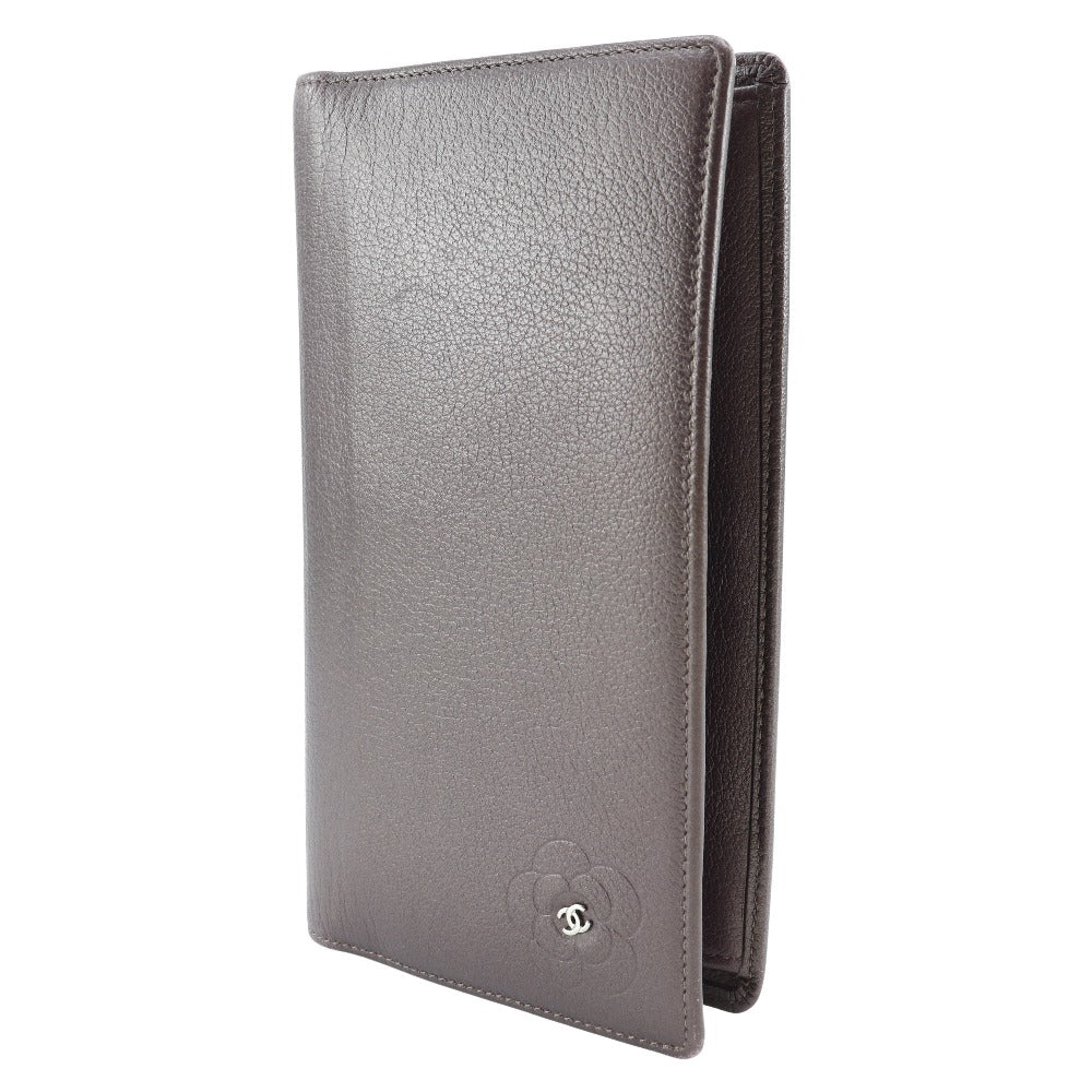 Chanel Camellia Leather Long Wallet Metallic Purple