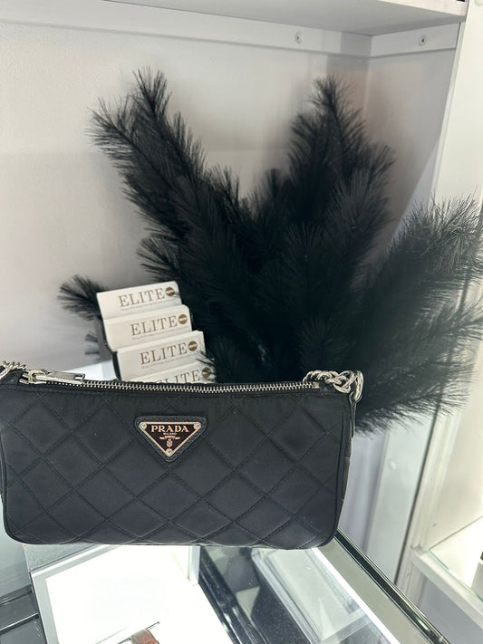 Prada Quilted Tessuto Nylon Chain Black