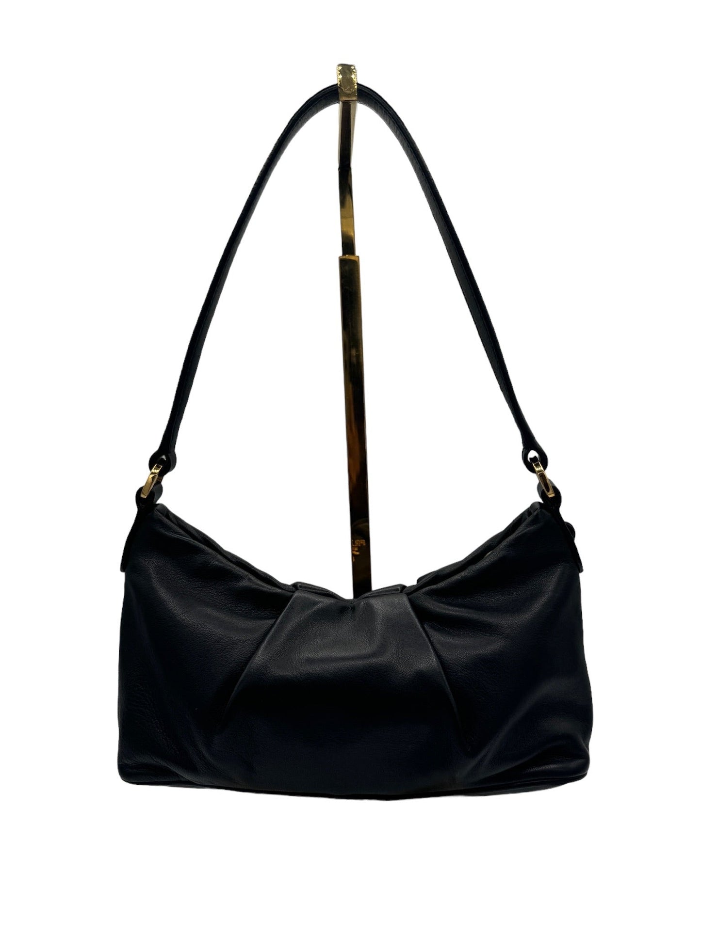 PRADA - Black Glace Leather Rose Shoulder Bag