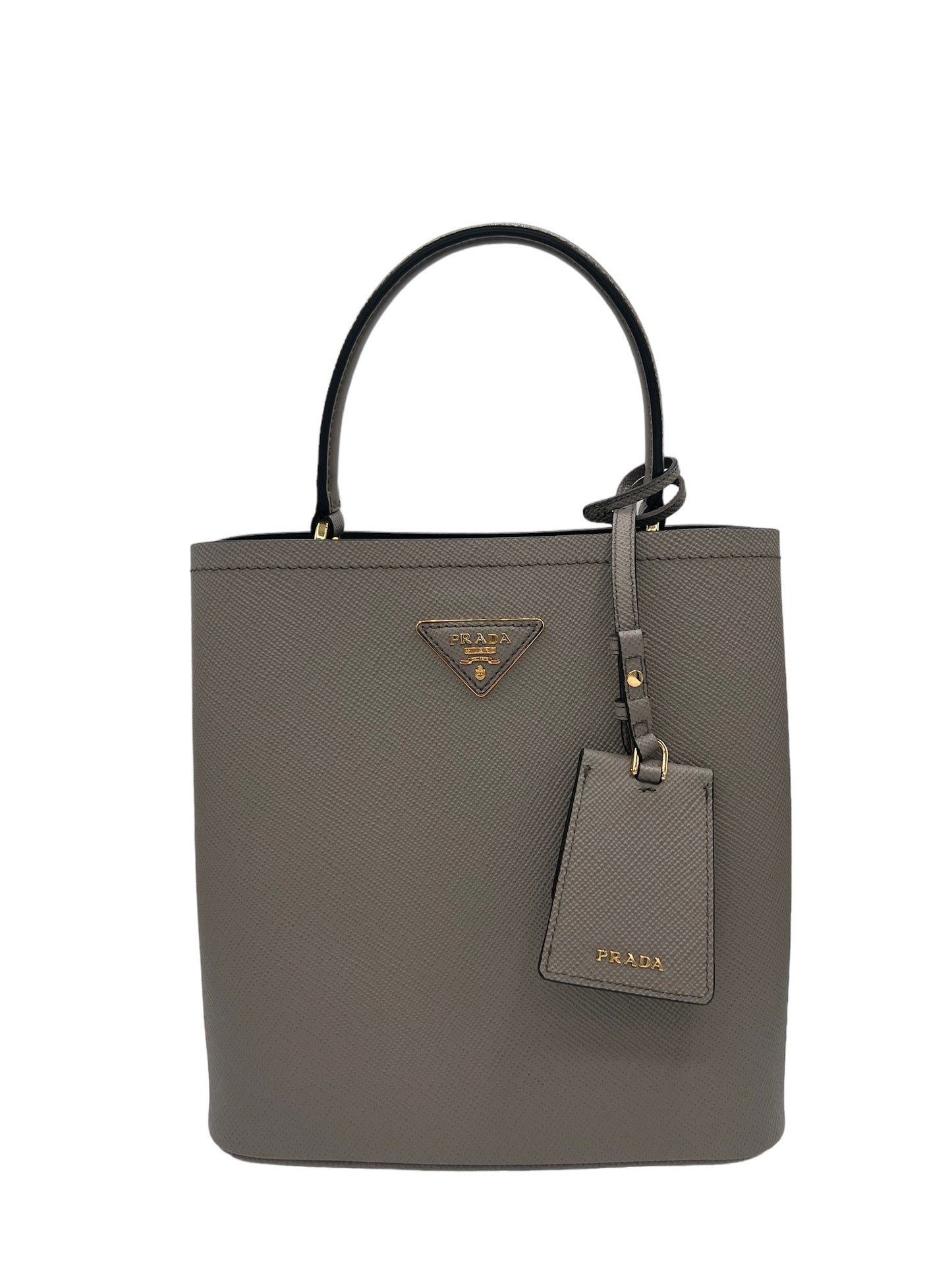 PRADA - Panier Gray Saffiano Leather Handbag