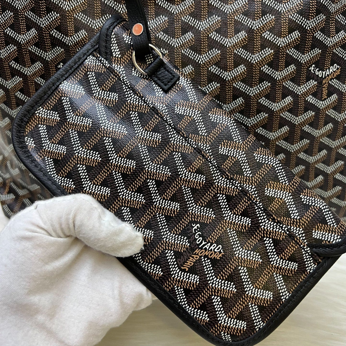 Goyard Boheme PM Hobo Bag in in Black Signature Goyardine Canvas with Red / White Striped Stamp (Premarquage Bandes) on the Small Pouch