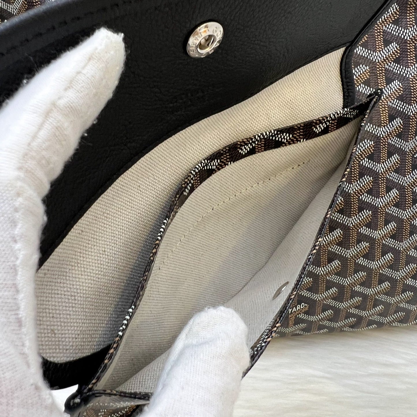 Goyard Boheme PM Hobo Bag in in Black Signature Goyardine Canvas with Red / White Striped Stamp (Premarquage Bandes) on the Small Pouch