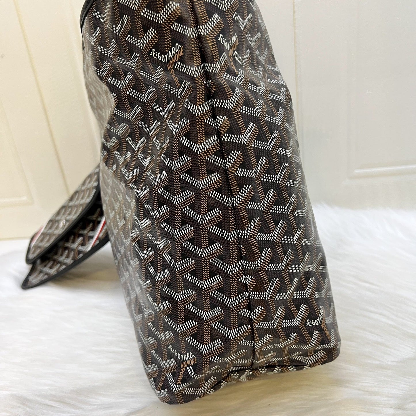 Goyard Boheme PM Hobo Bag in in Black Signature Goyardine Canvas with Red / White Striped Stamp (Premarquage Bandes) on the Small Pouch