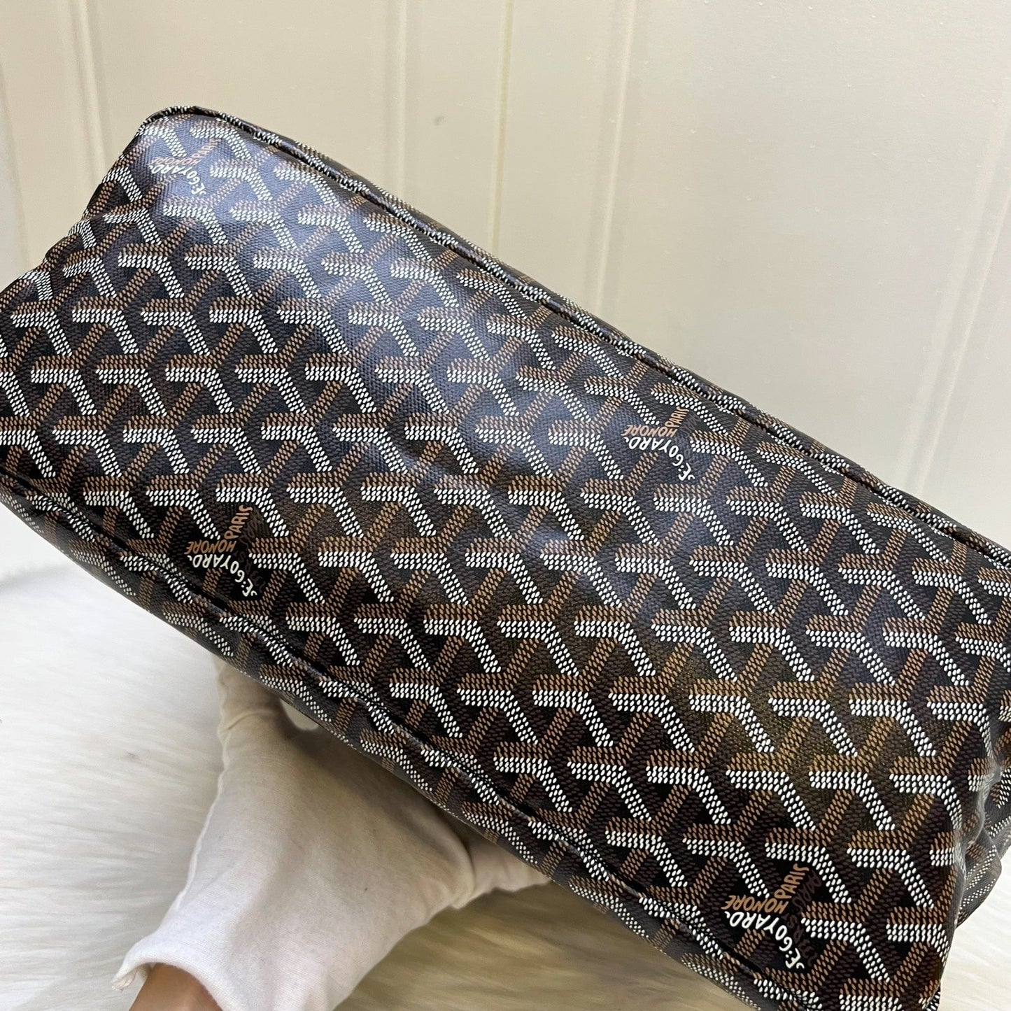 Goyard Boheme PM Hobo Bag in in Black Signature Goyardine Canvas with Red / White Striped Stamp (Premarquage Bandes) on the Small Pouch