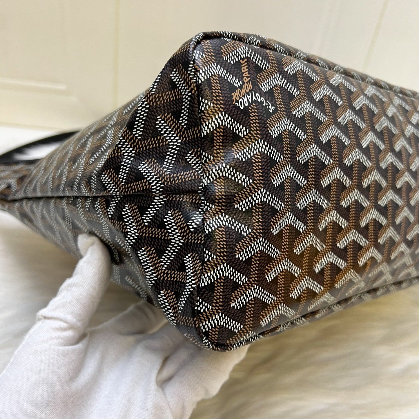 Goyard Boheme PM Hobo Bag in in Black Signature Goyardine Canvas with Red / White Striped Stamp (Premarquage Bandes) on the Small Pouch