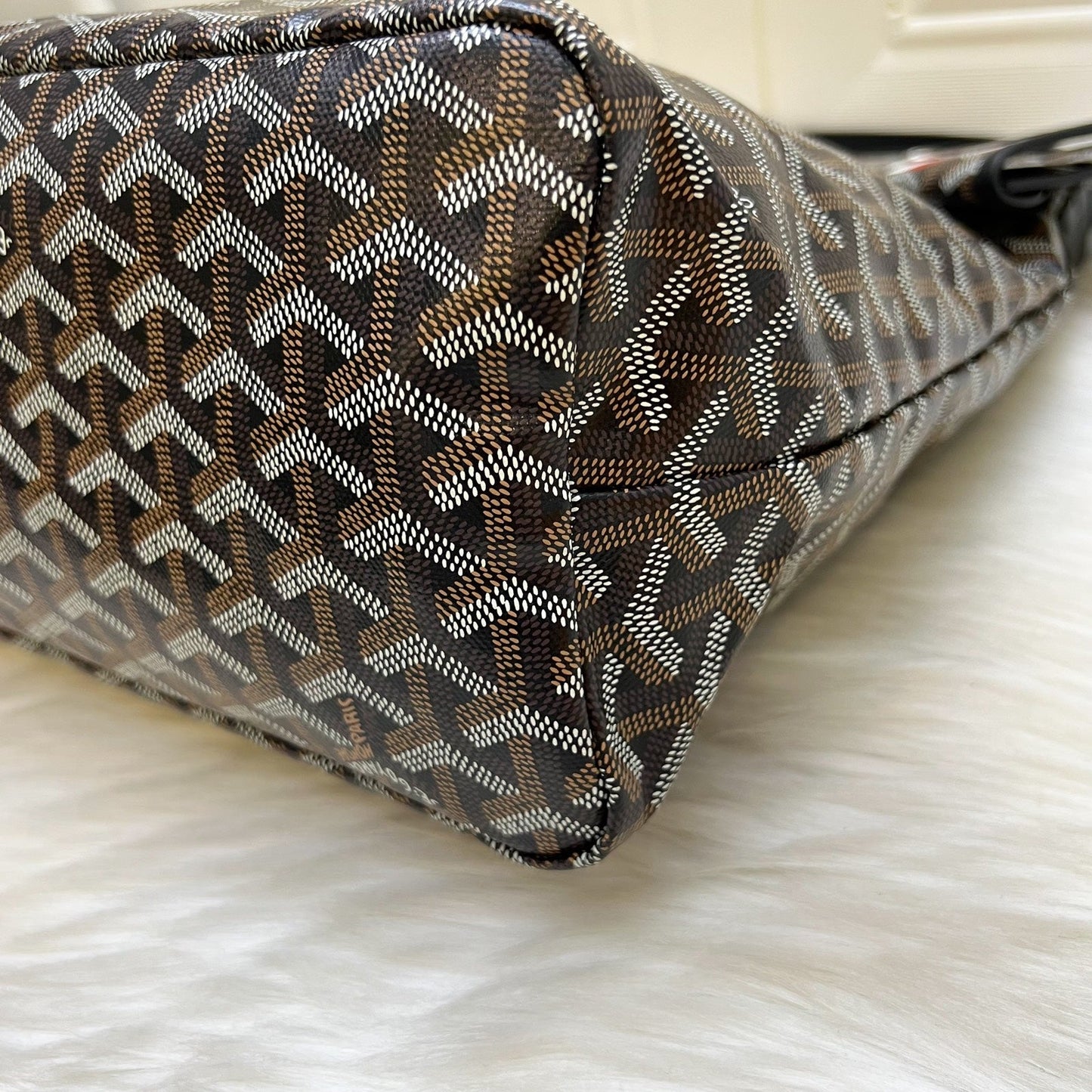 Goyard Boheme PM Hobo Bag in in Black Signature Goyardine Canvas with Red / White Striped Stamp (Premarquage Bandes) on the Small Pouch