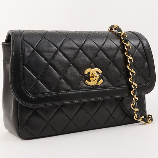 Chanel Around 1990 Made Design Flap Turn-Lock Chain Bag With Pouch Black