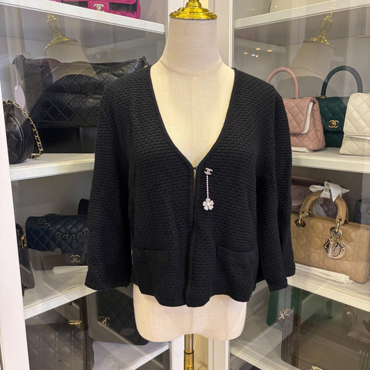 Chanel 25P Cape Cardigan in Black Viscose and mere Sz 36