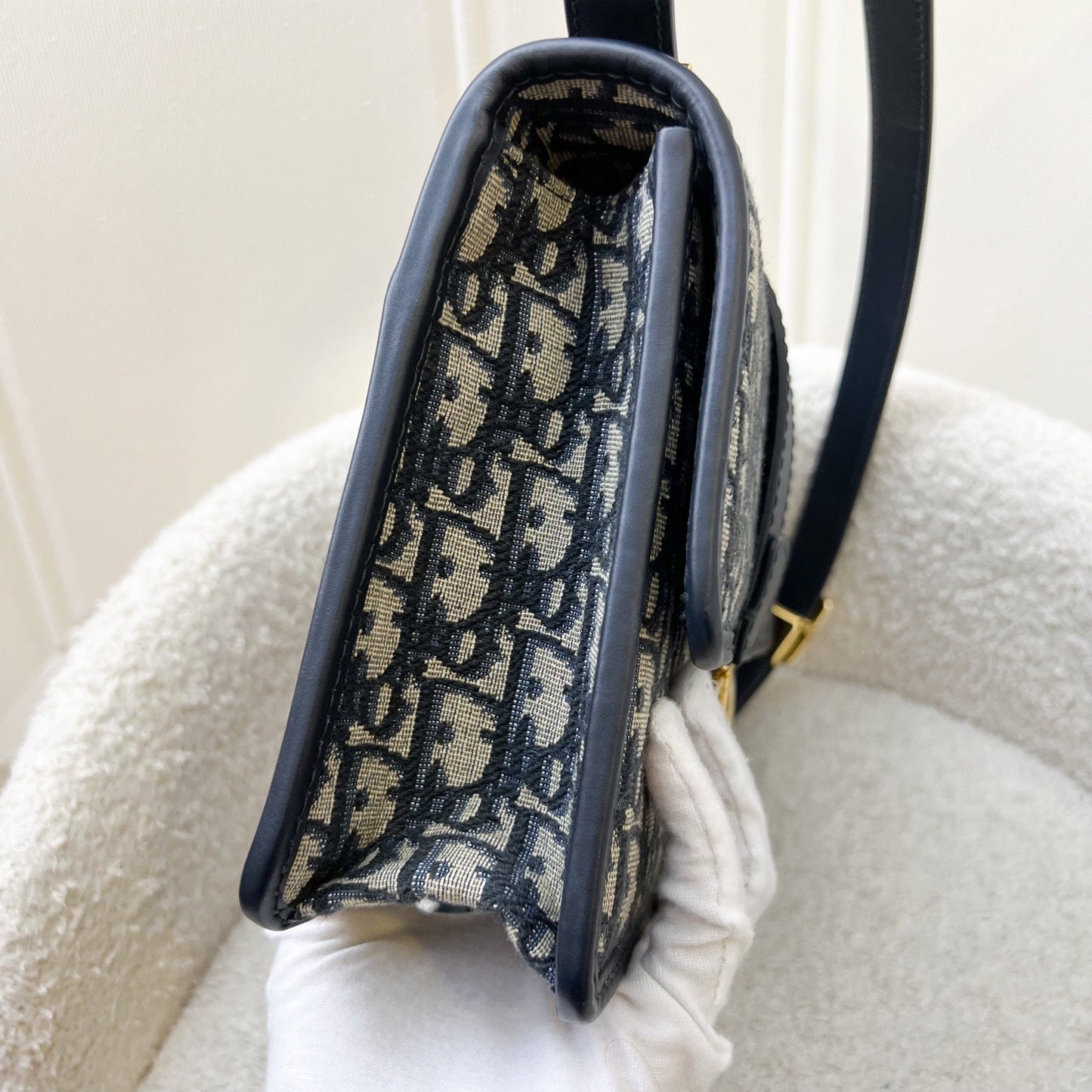 Dior 30 Montaigne Flap Bag in Dark Blue Oblique Canvas and GHW