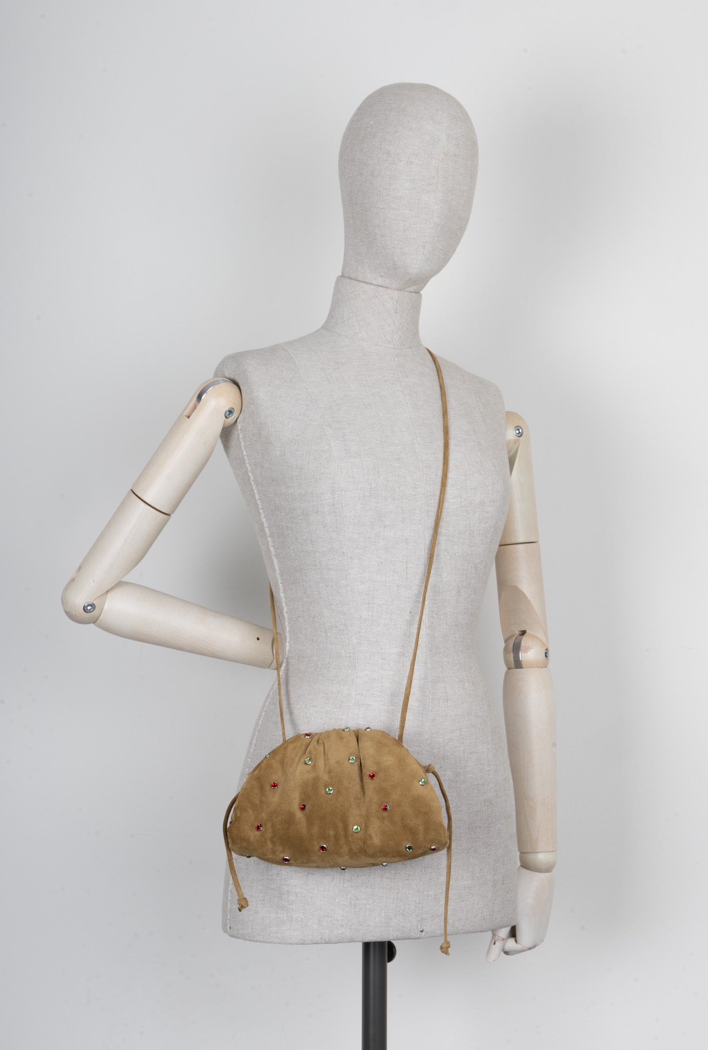 BOTTEGA VENETA Mini Pouch Suede Rhinestone Olive