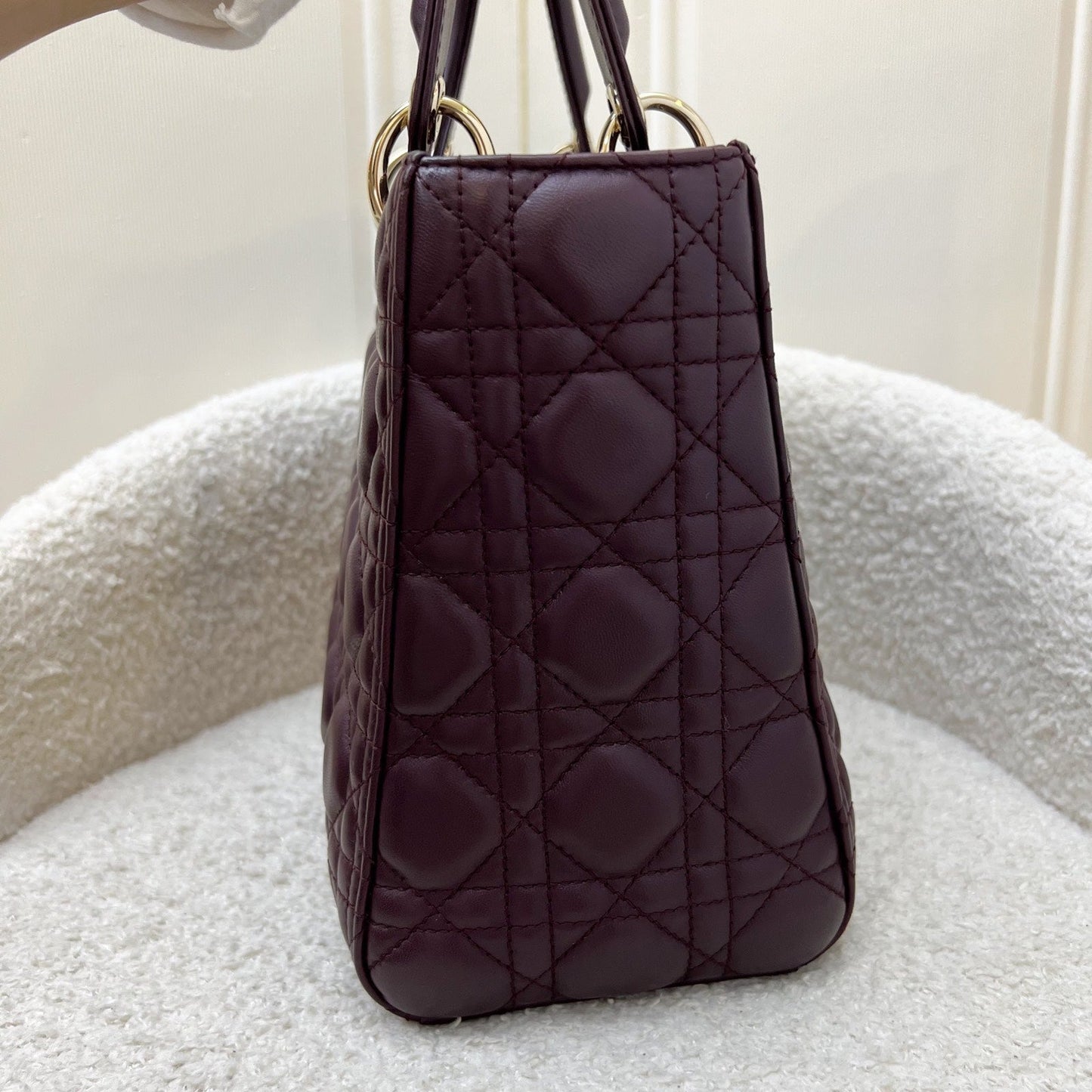 Dior Medium Lady Dior in Burgundy Lambskin and LGHW (CAL44550) (New Version with Adjustable Strap)