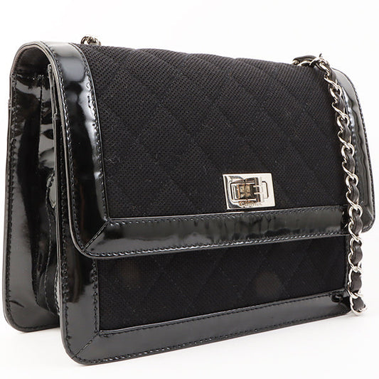 Chanel Around 2000 Made Canvas Patent Combination 2.55 Chain Shoulder Bag Black