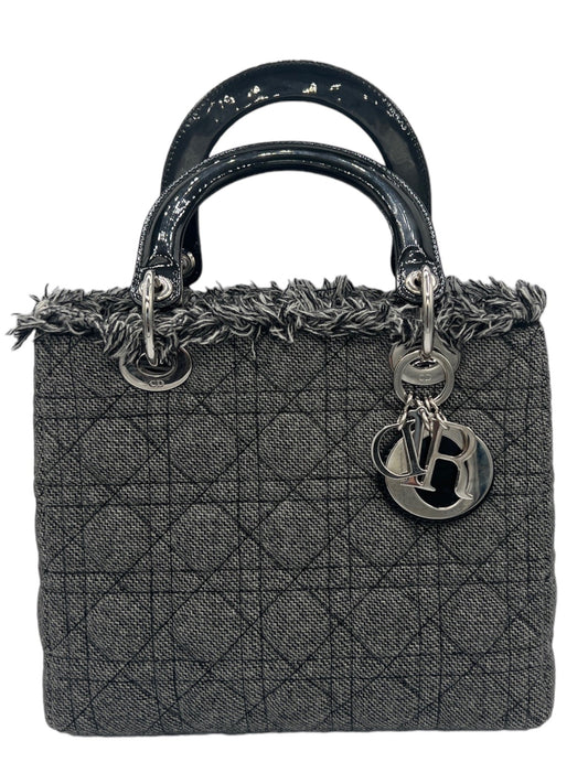 DIOR - Lady Dior Wool Patent Leather Medium Bag Handbag