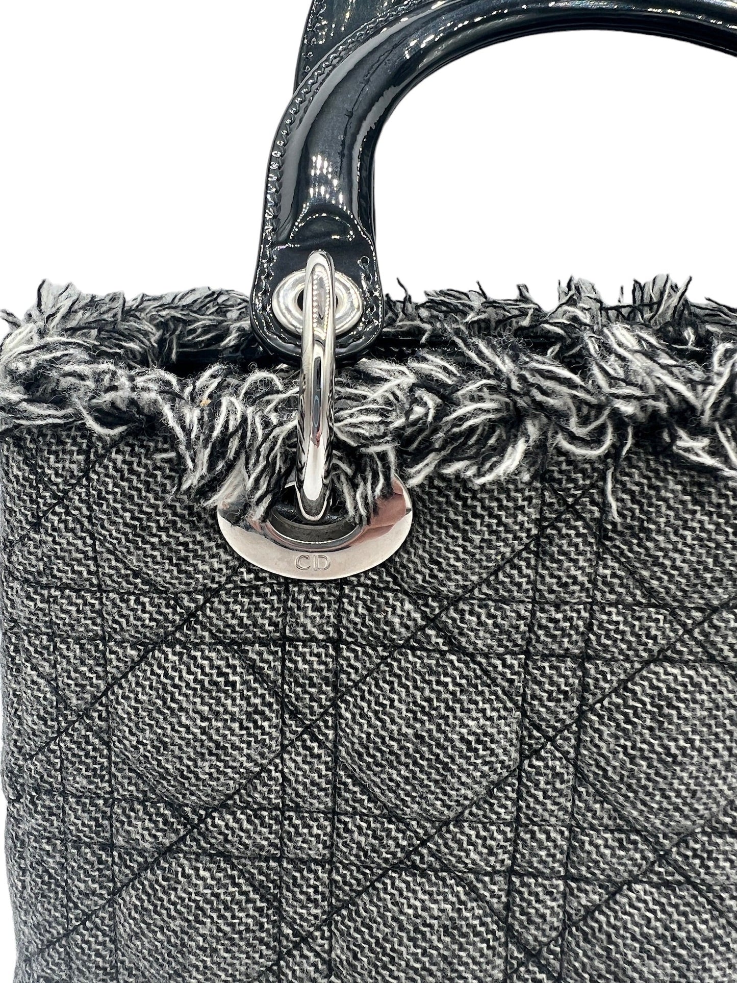 DIOR - Lady Dior Wool Patent Leather Medium Bag Handbag