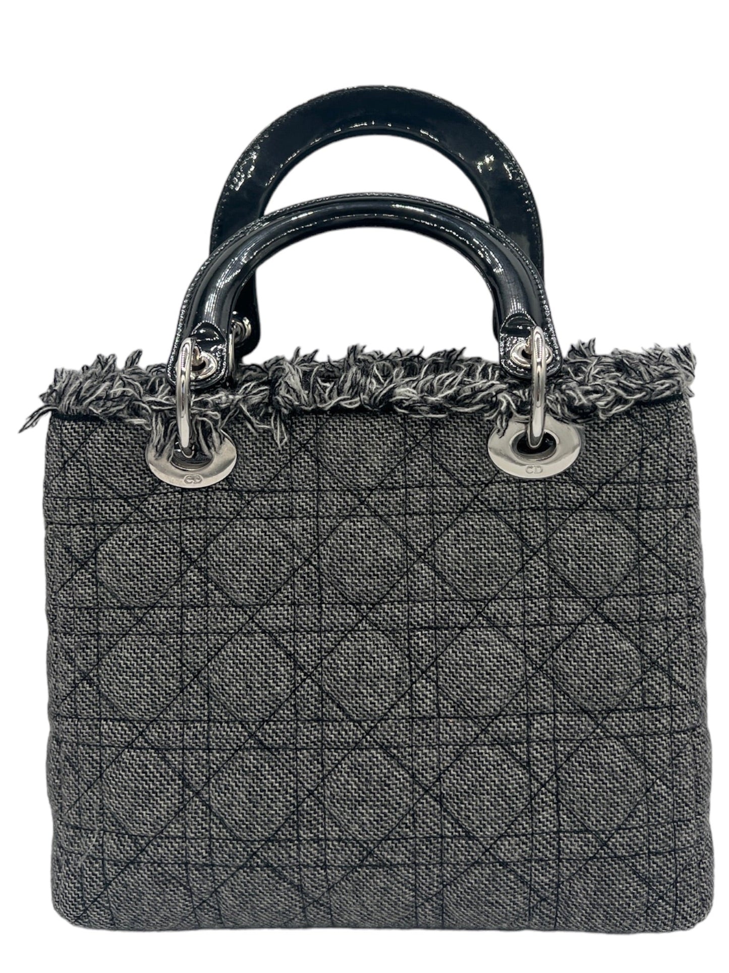 DIOR - Lady Dior Wool Patent Leather Medium Bag Handbag