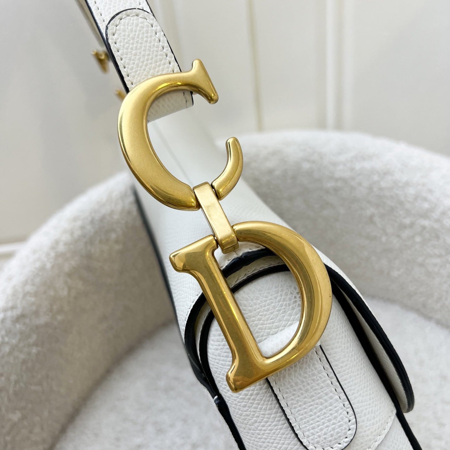 Dior Medium Saddle Bag In White Grained Calfskin and AGHW