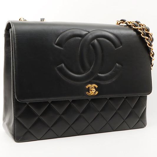 Chanel Around 1992 Made Big Cc Mark Stitch Turn-Lock Chain Bag Black