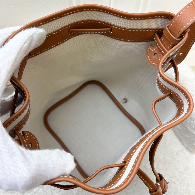 Goyard Petit Flot PM Bucket Bag in Black Goyardine Canvas with Brown Trimming and Strap