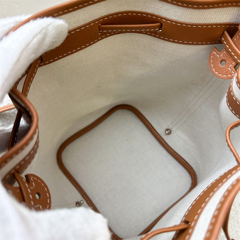 Goyard Petit Flot PM Bucket Bag in Black Goyardine Canvas with Brown Trimming and Strap