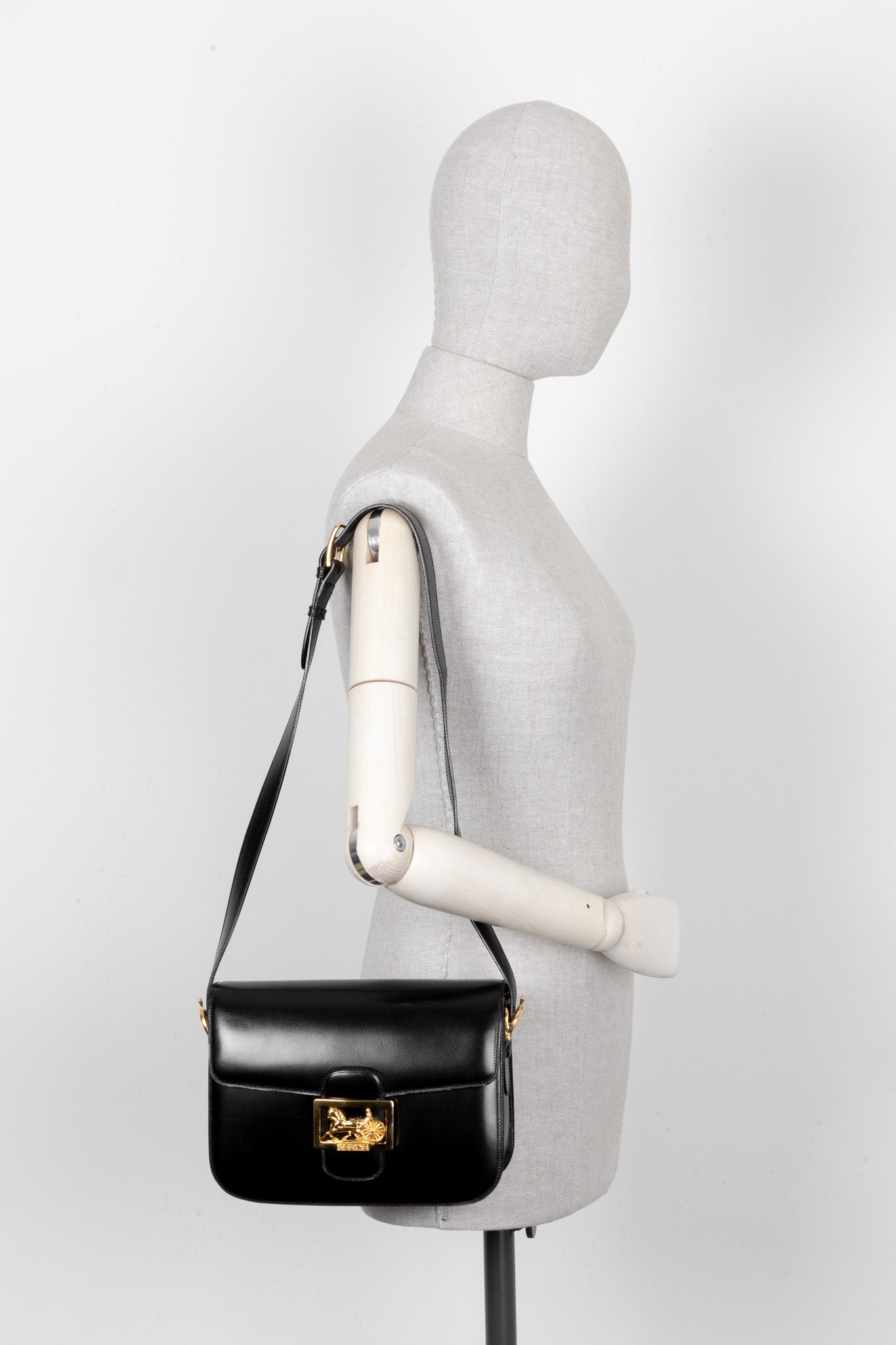 CELINE Vintage Horse Carriage Crossbody Bag Black Box