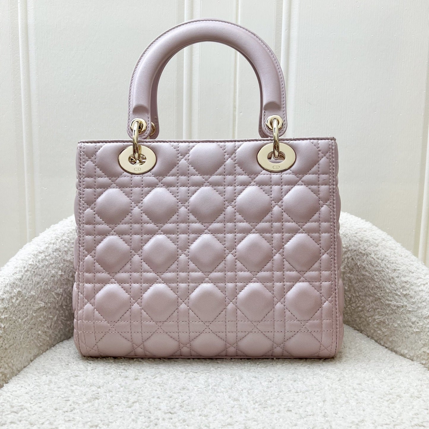 Dior Medium Lady Dior in Iridescent Lotus Pink Lambskin and LGHW (New version with Adjustable Strap)