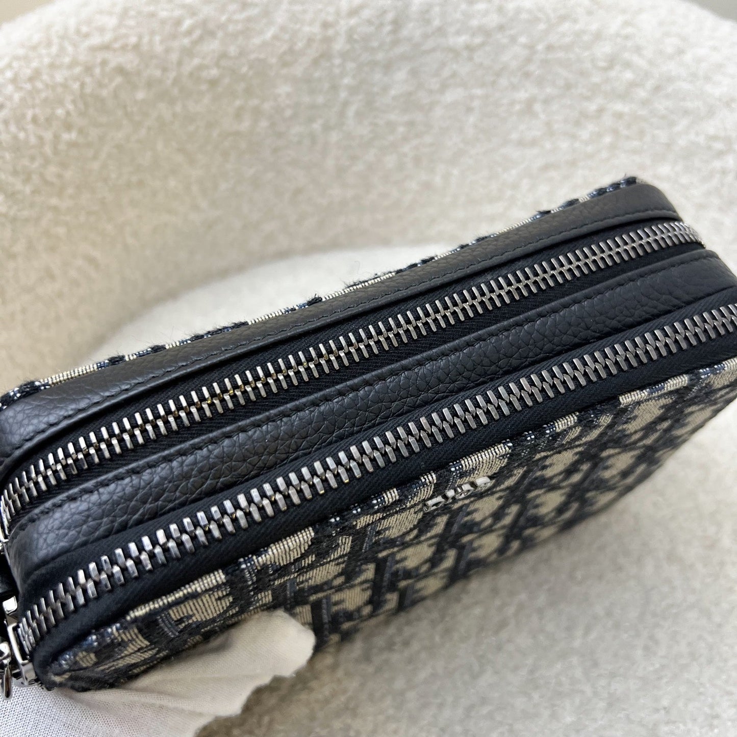 Dior Zipped Pouch with Strap in Oblique Canvas and Ruthenium-finish Brass Hardware