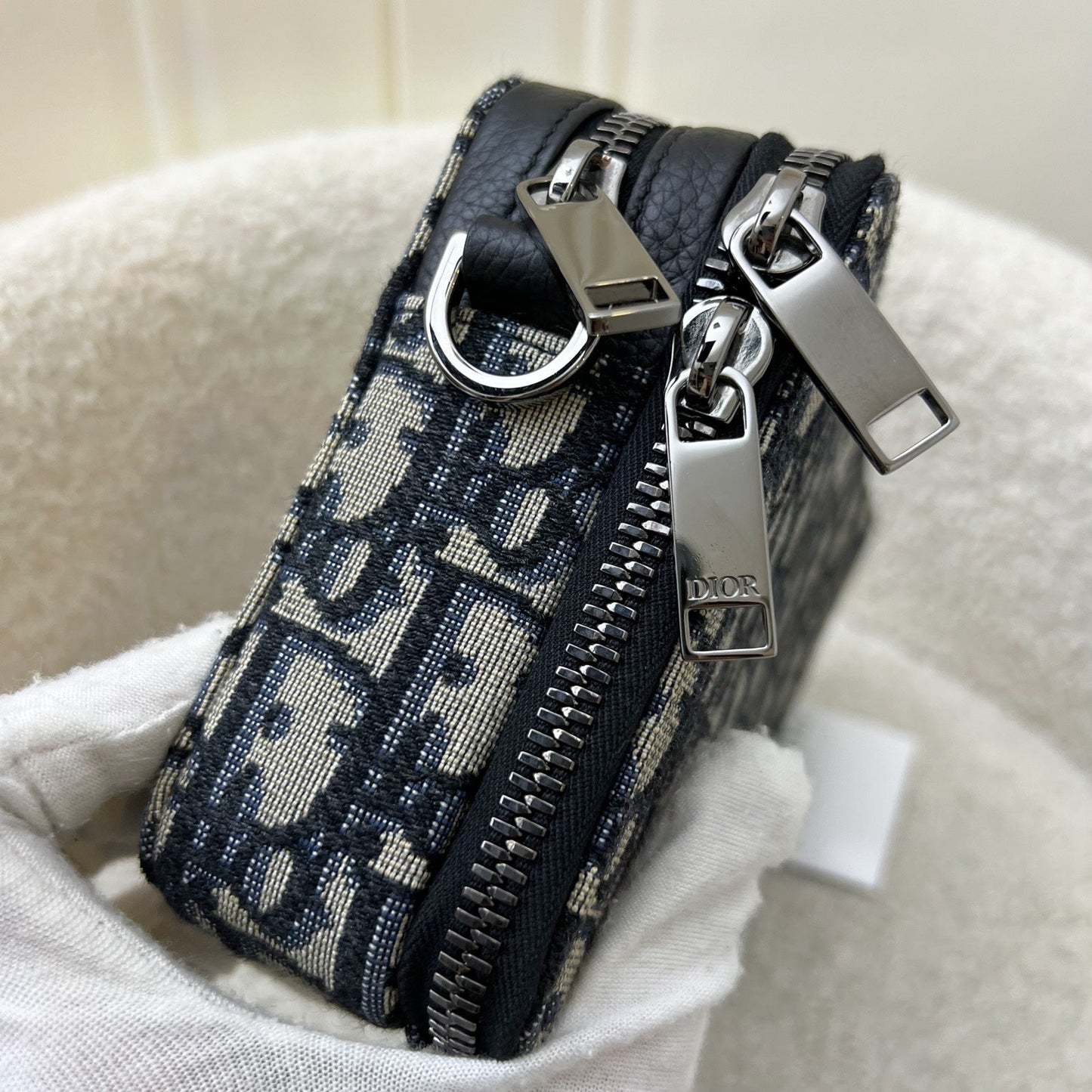 Dior Zipped Pouch with Strap in Oblique Canvas and Ruthenium-finish Brass Hardware