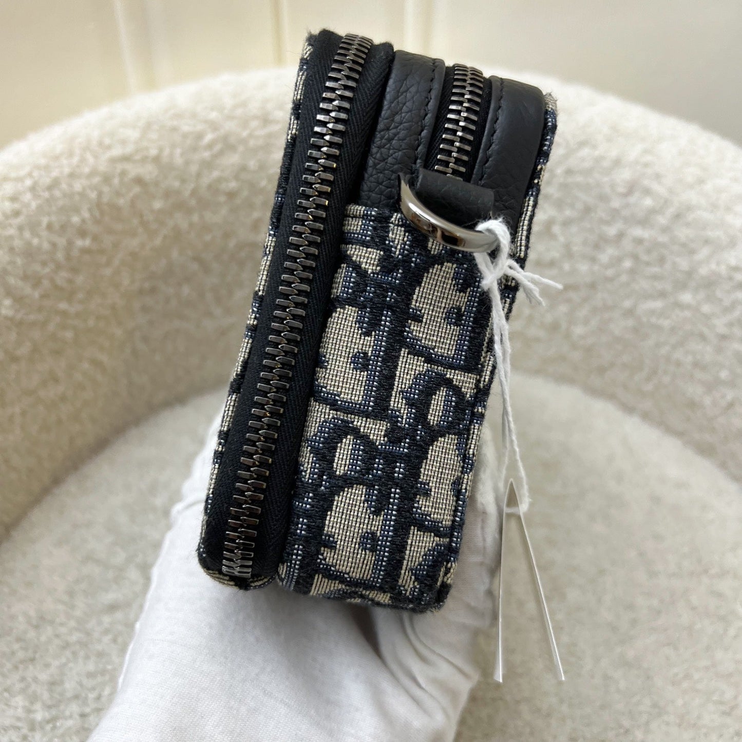 Dior Zipped Pouch with Strap in Oblique Canvas and Ruthenium-finish Brass Hardware