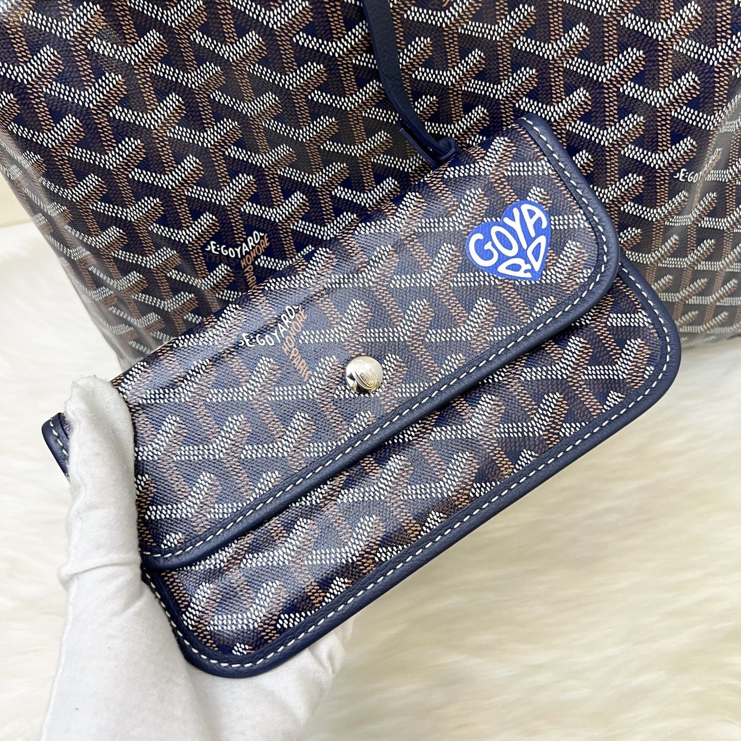 Goyard Boheme PM Hobo Bag in Bleu Marine Signature Goyardine Canvas with a Blue Heart Stamp on Pouch