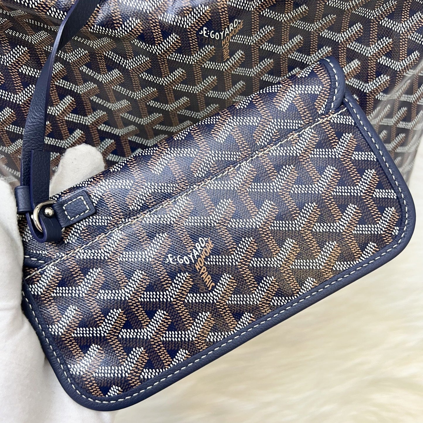 Goyard Boheme PM Hobo Bag in Bleu Marine Signature Goyardine Canvas with a Blue Heart Stamp on Pouch