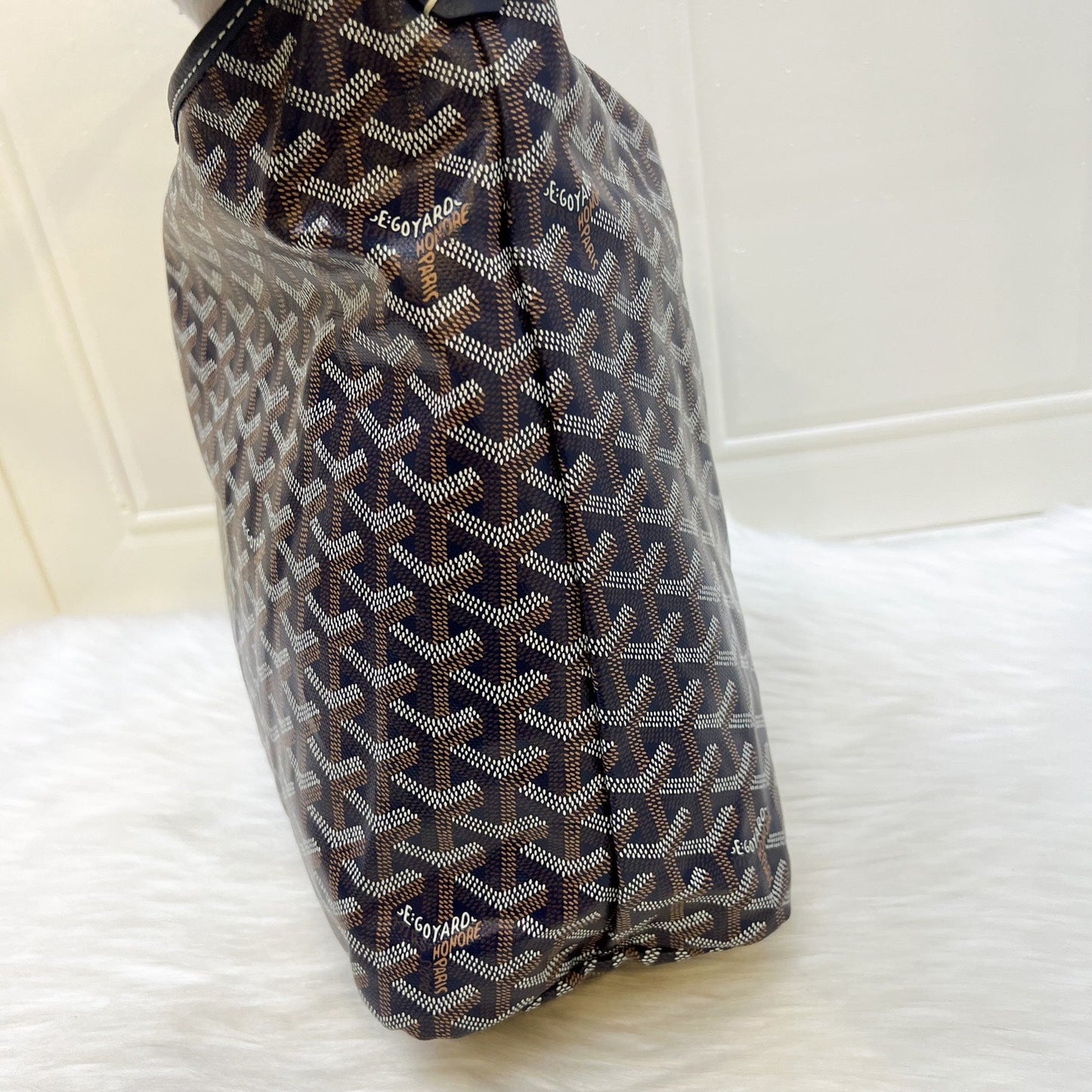 Goyard Boheme PM Hobo Bag in Bleu Marine Signature Goyardine Canvas with a Blue Heart Stamp on Pouch