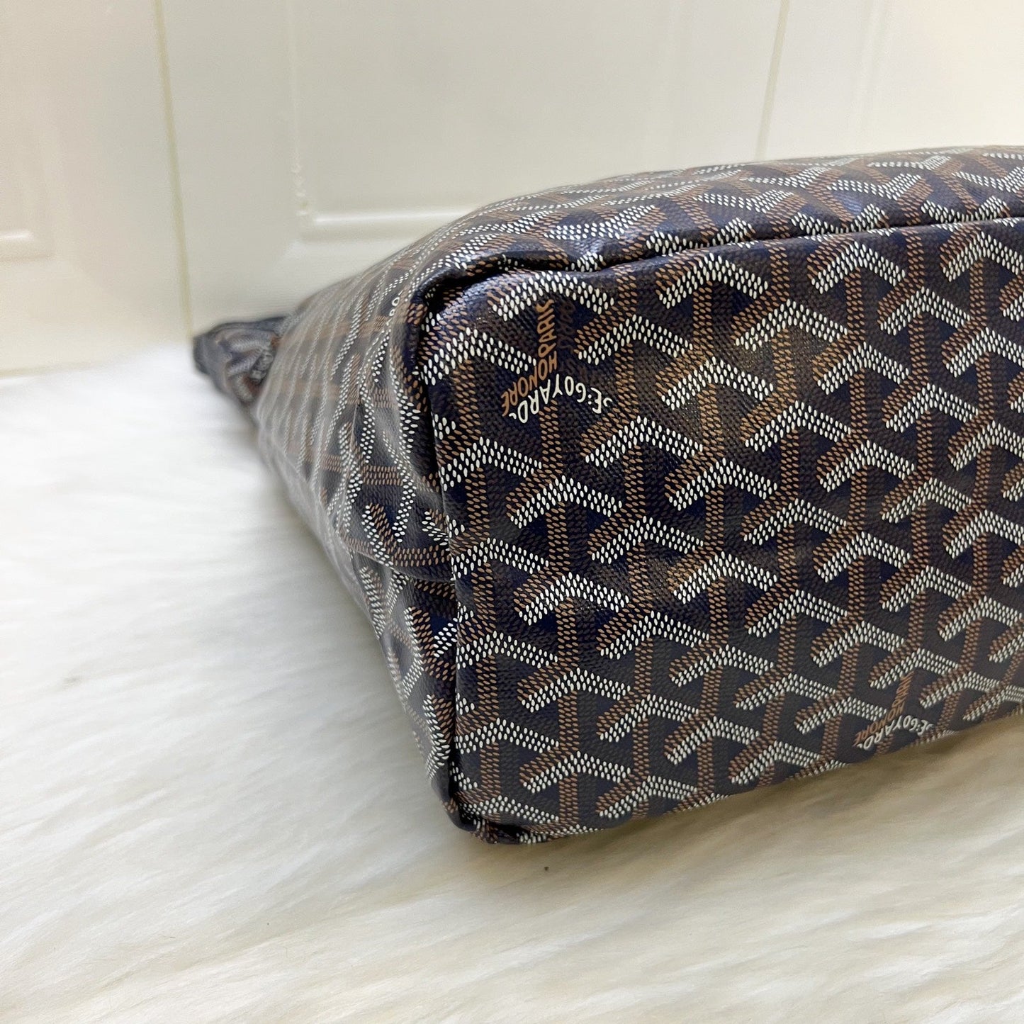 Goyard Boheme PM Hobo Bag in Bleu Marine Signature Goyardine Canvas with a Blue Heart Stamp on Pouch