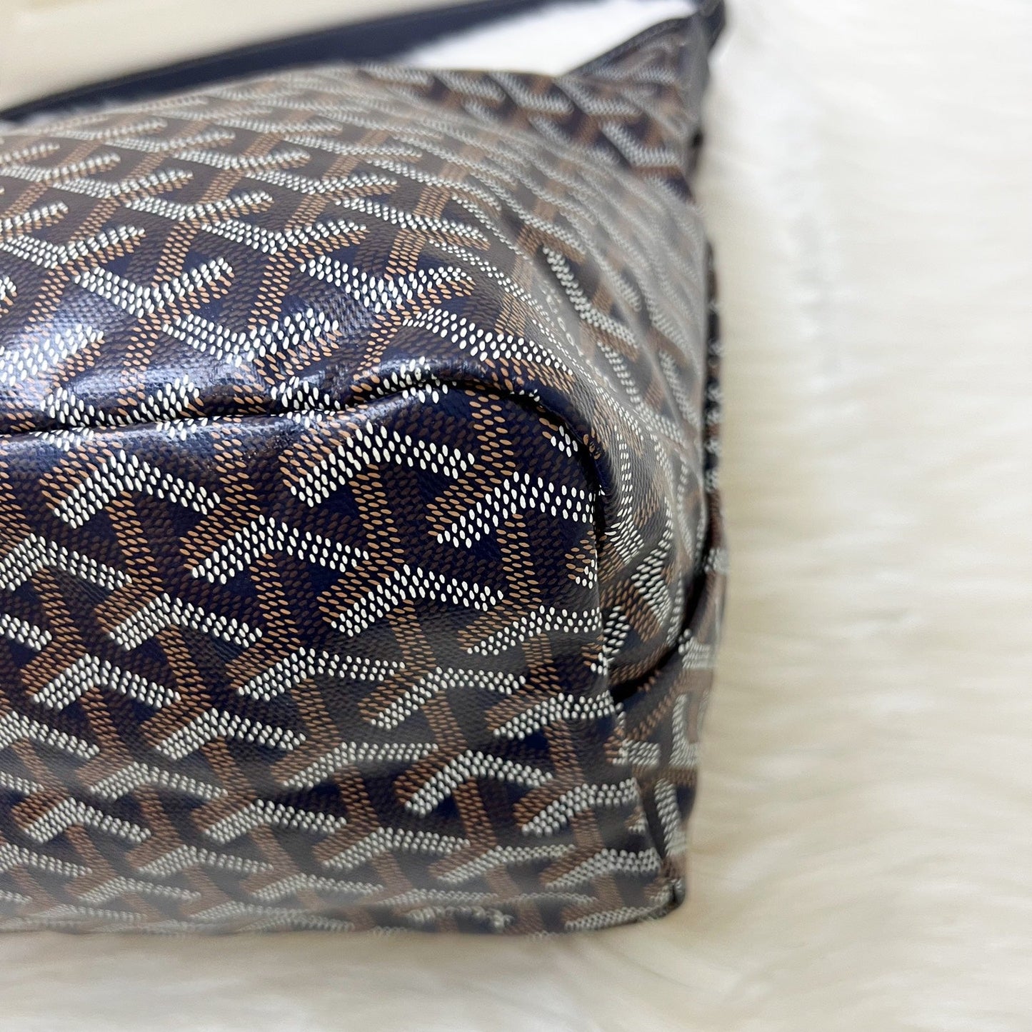 Goyard Boheme PM Hobo Bag in Bleu Marine Signature Goyardine Canvas with a Blue Heart Stamp on Pouch