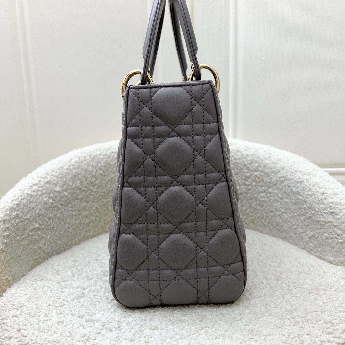 Dior Medium Lady Dior in Grey Lambskin and LGHW (New Version with Adjustable Strap)
