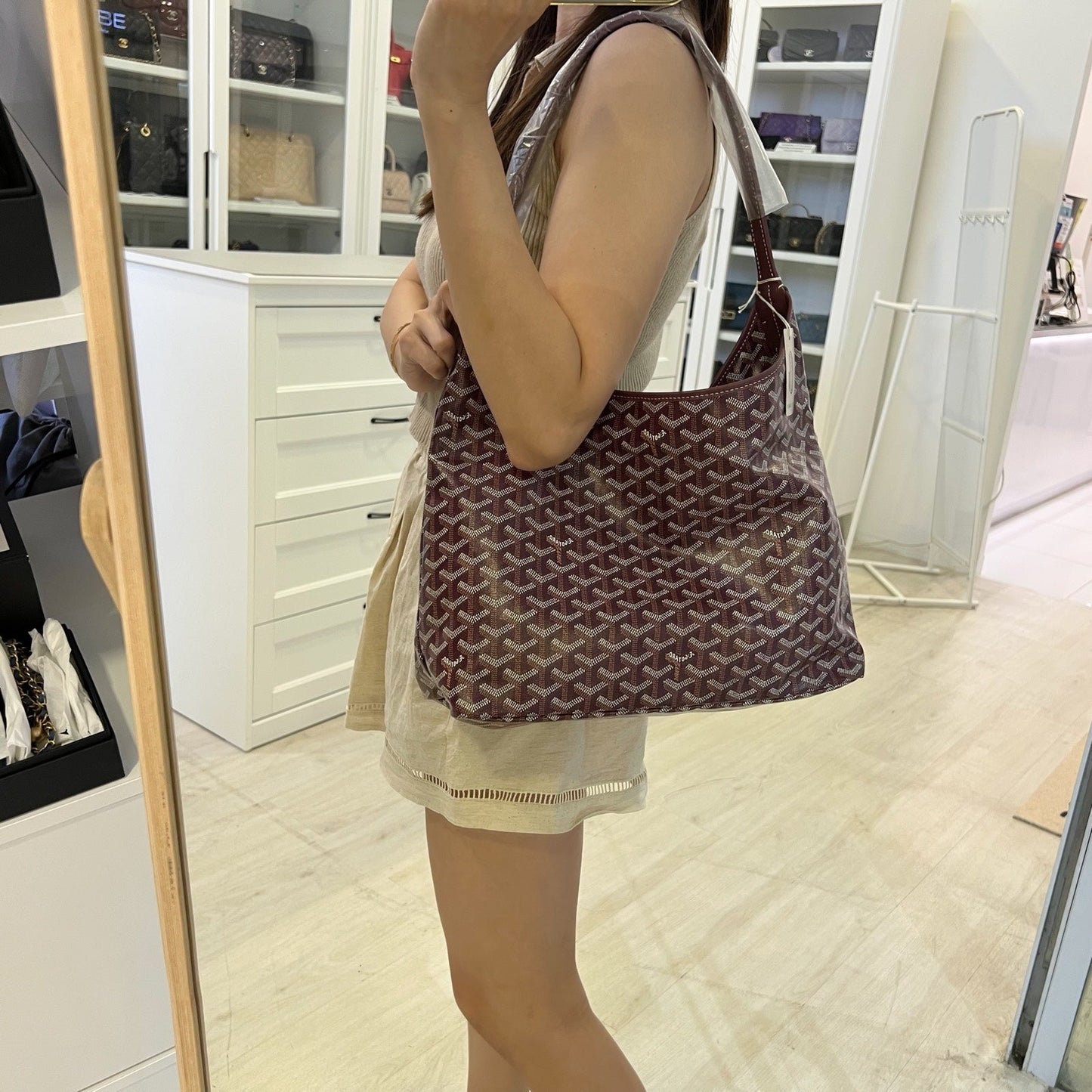 Goyard Boheme PM Hobo Bag in Bordeaux (Dark Red) Signature Goyardine Canvas